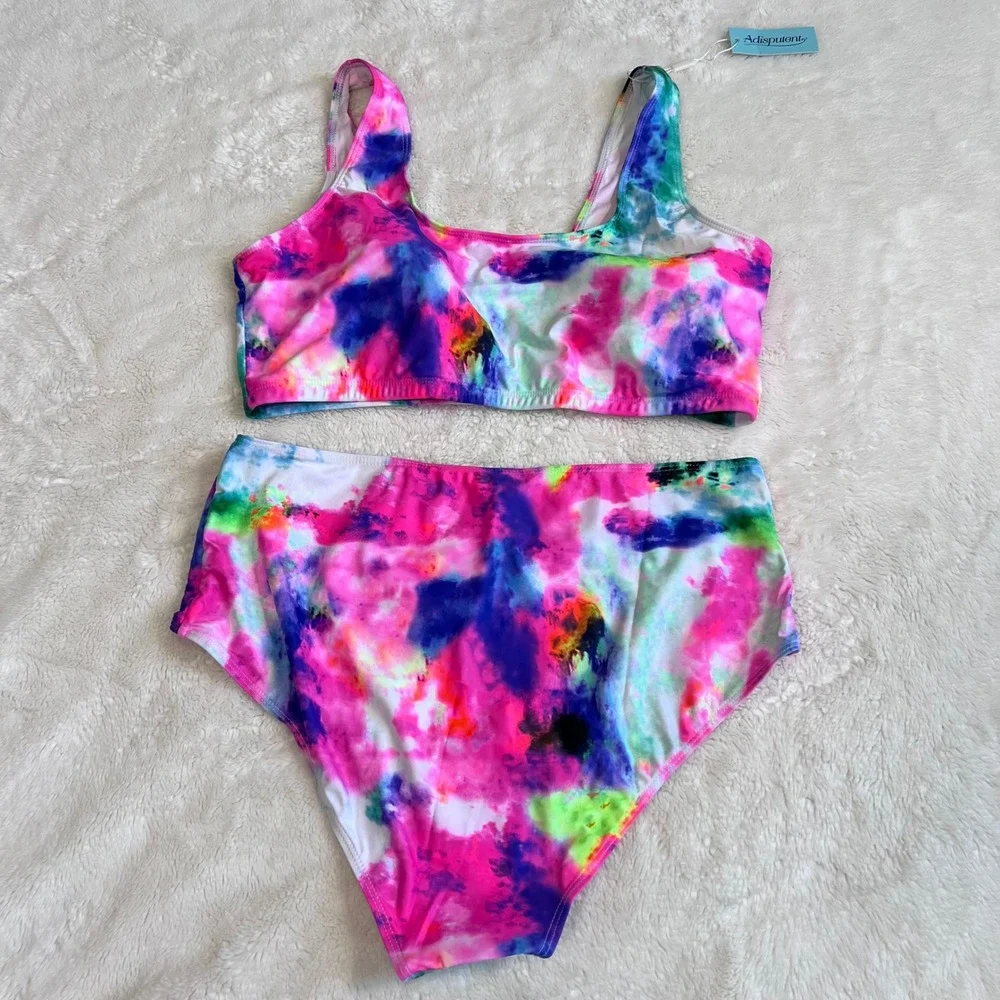 Adisputent Women's Tie Dye High Waisted Bikini Set Multicolor Size XXL NWT